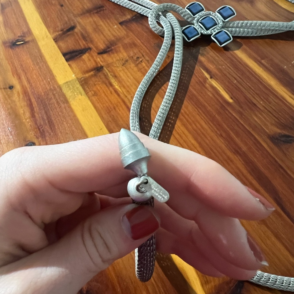 Handmade vintage Silver Mesh Lariat belt with Blue Stone Buckle Accent - Picture 5 of 10